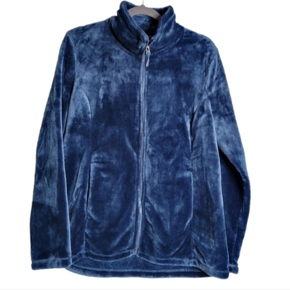 Heatkeep Faux Fur Jacket Womens XL Blue Full‎ Zip Plush Fleece Mock Neck T196300